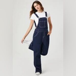 F21 Straight-Leg Denim Overalls Sz L